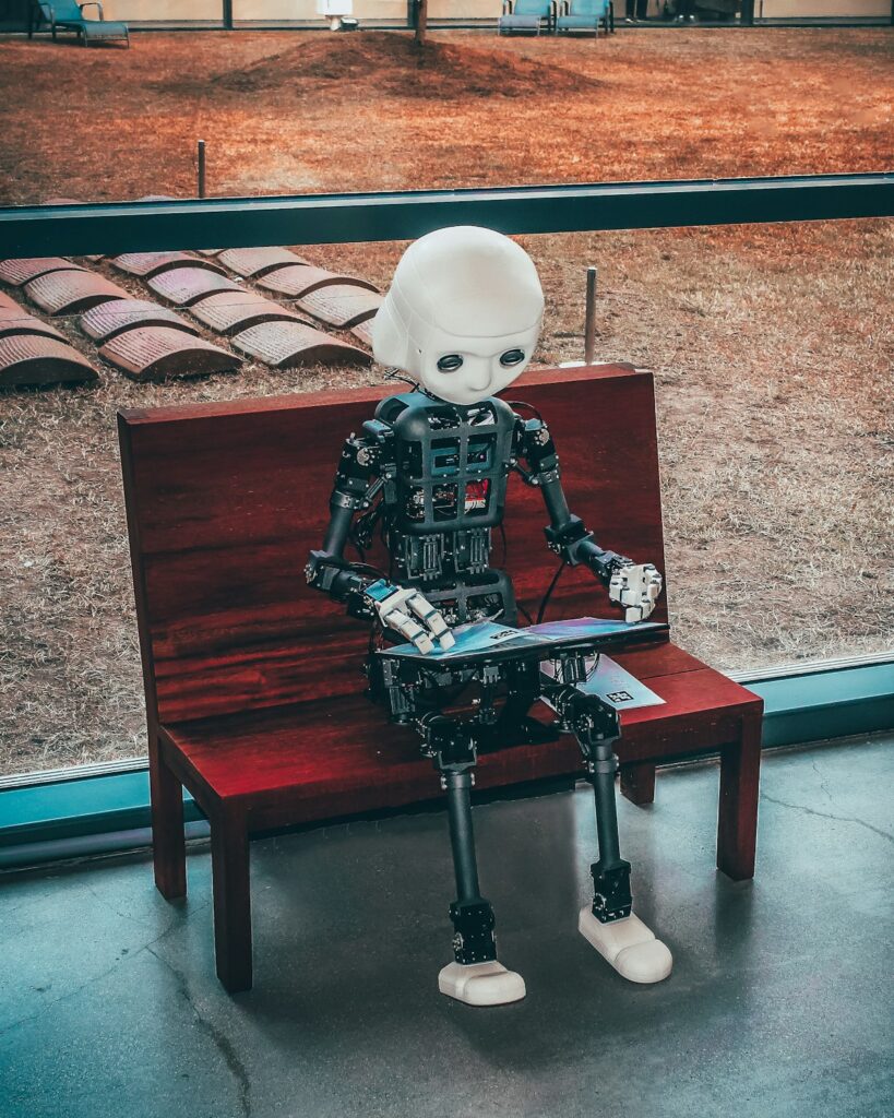Robô e visão computacional representando world models de IA