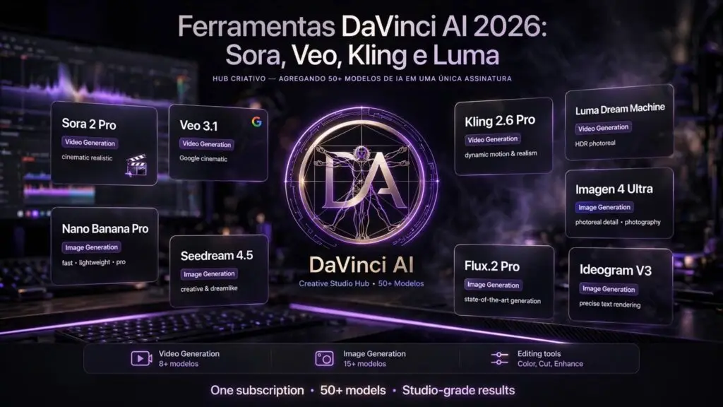 Ferramentas DaVinci AI Todas as Ferramentas DaVinci AI em 2026 Sora, Veo, Kling, Luma e Mais Numa Só Plataforma
