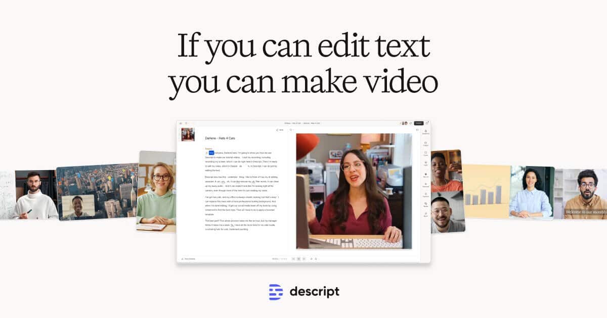 Descript - editor de vídeo e áudio por transcrição de texto com IA