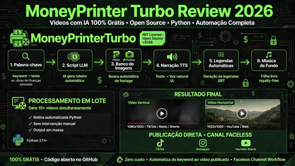 MoneyPrinter Turbo é um projeto open-source e gratuito