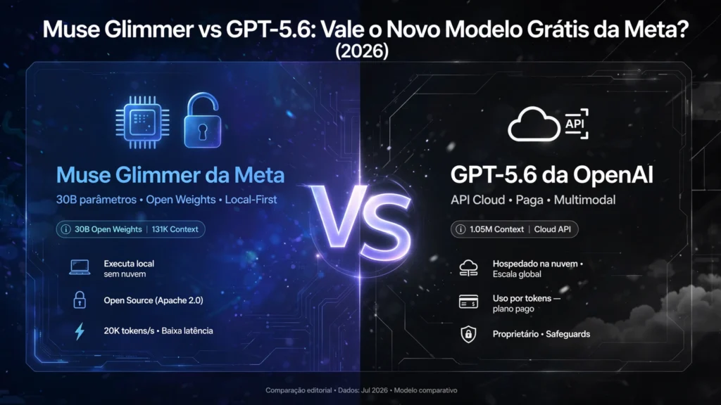 Muse Glimmer da Meta vs GPT-5.6 — comparação: modelo local open source vs API na cloud, 2026