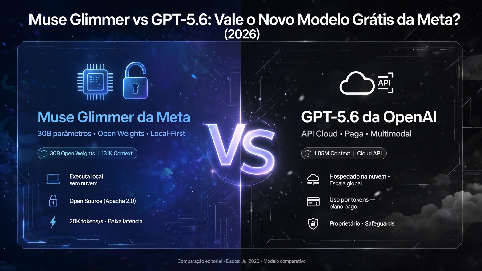 Muse Glimmer da Meta vs GPT-5.6 — comparação: modelo local open source vs API na cloud, 2026